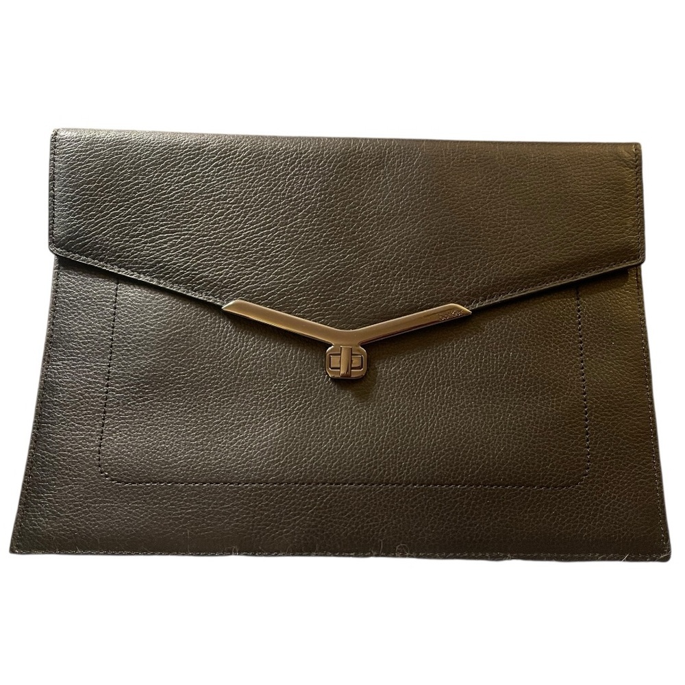 BOTKIER Black Pebbled‎ Leather Valentina Flap Clutch Envelope Purse 11”L x 8”D